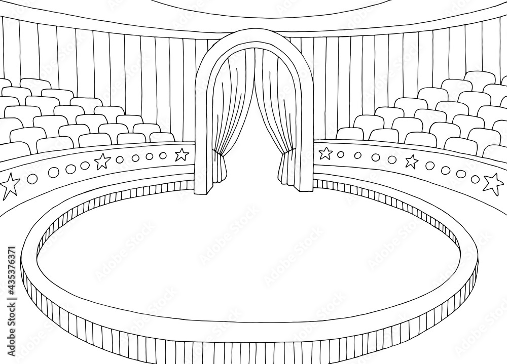 Circus interior graphic black white interior sketch illustration vector  Векторный объект Stock | Adobe Stock