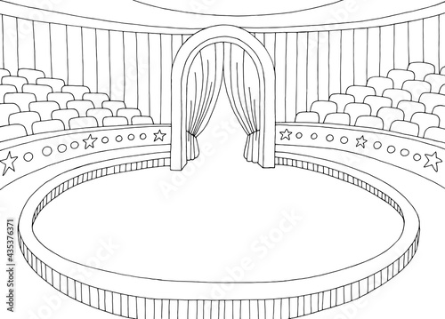 Circus interior graphic black white interior sketch illustration vector