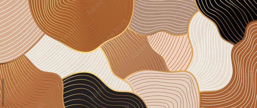 Abstract gold background vector. Modern luxury line art with brown, black,  reddish brown earth tone wallpaper. wave and curve design texture for  pints, wall art, home decoration and cover. Stock Vector |