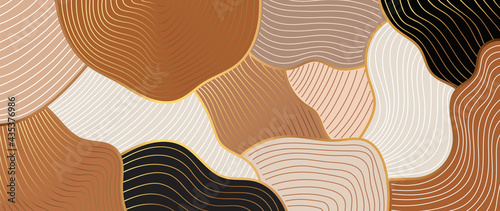 Abstract gold background vector. Modern luxury line art with brown, black, reddish brown earth tone wallpaper. wave and curve design texture for pints, wall art, home decoration and cover.