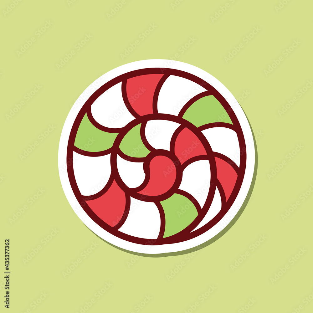 Round red and green striped peppermint candy with white outline cartoon  vector illustration. Sticker, patch, clip art design Stock Vector | Adobe  Stock