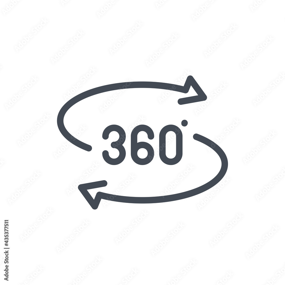 Angle 360 degree line icon. 360 degree view vector outline sign. Angle 360 degree line icon. 360 degree view vector outline sign.
