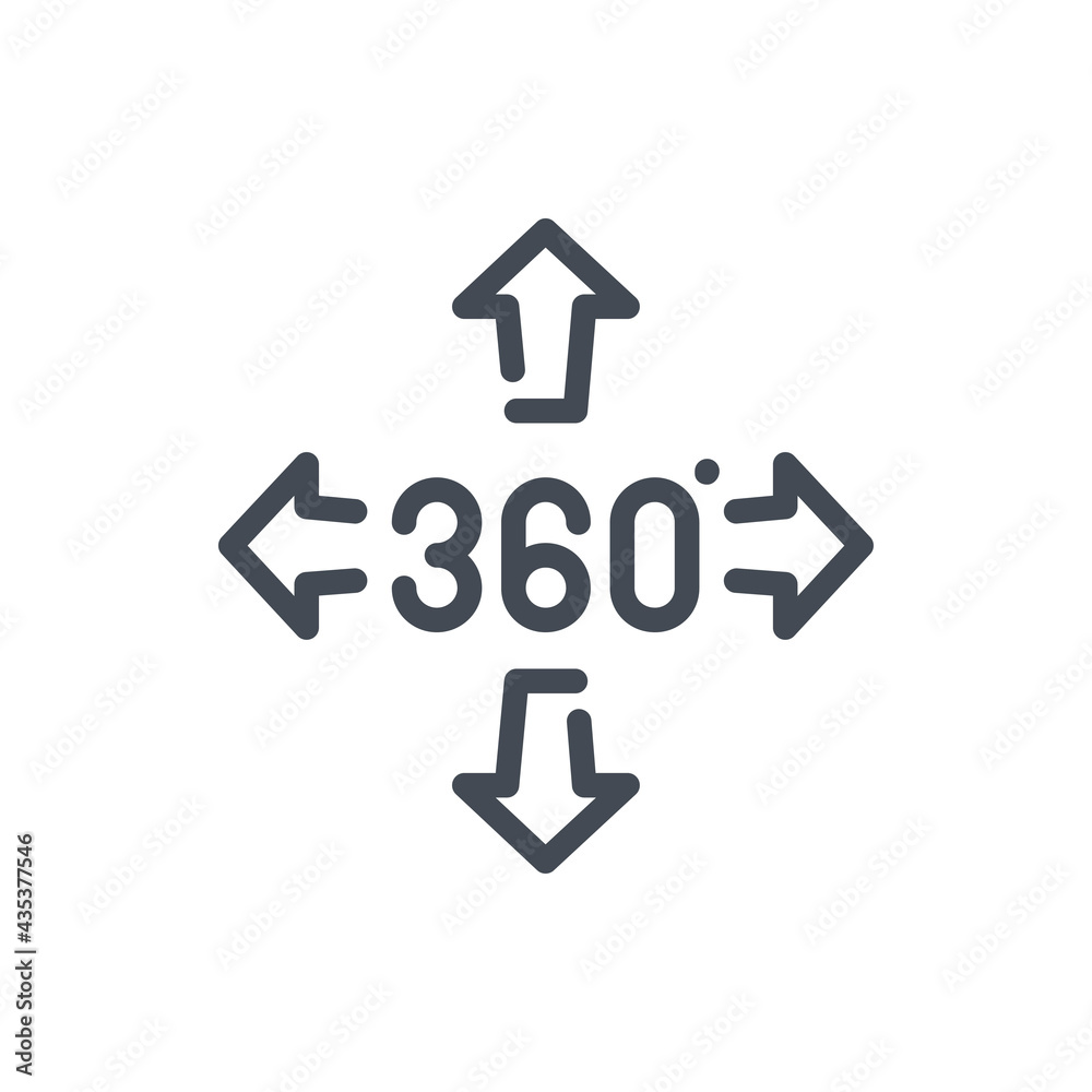 Angle 360 degree line icon. 360 degree view vector outline sign. Angle 360 degree line icon. 360 degree view vector outline sign.