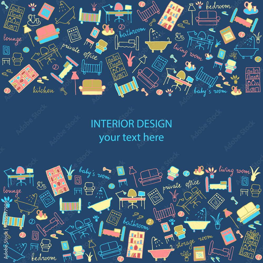 Vector illustration of doodle furniture for interior design studio, web ...