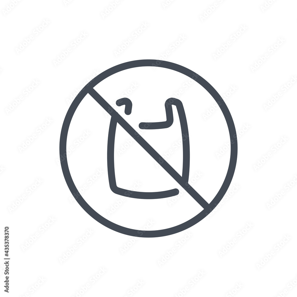 No plastic bag line icon. Forbidden shopping bag vector outline sign. No plastic bag line icon. Forbidden shopping bag vector outline sign.