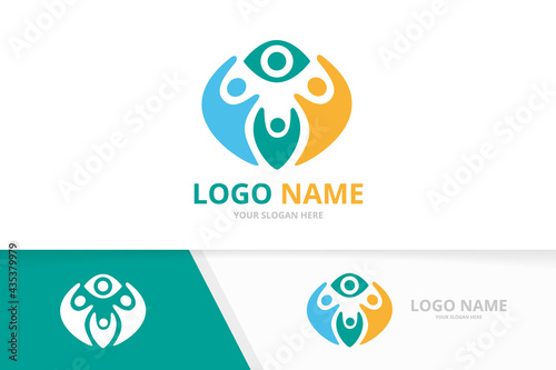 Vector eye and family logo combination. Unique team logotype design template.