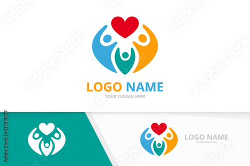 Vector heart and team logo combination. Family love logotype design template.