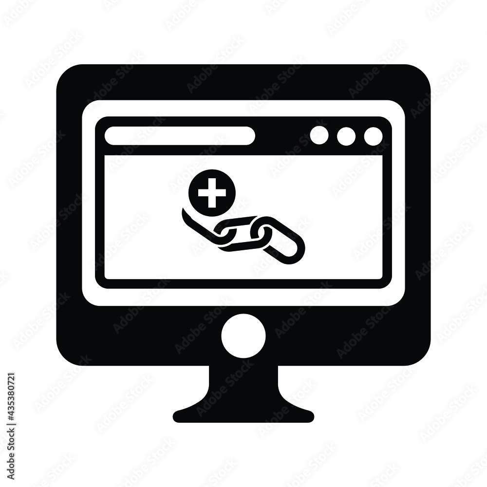 Link building, SEO icon. Black vector graphics. Link building, SEO icon. Black vector graphics.