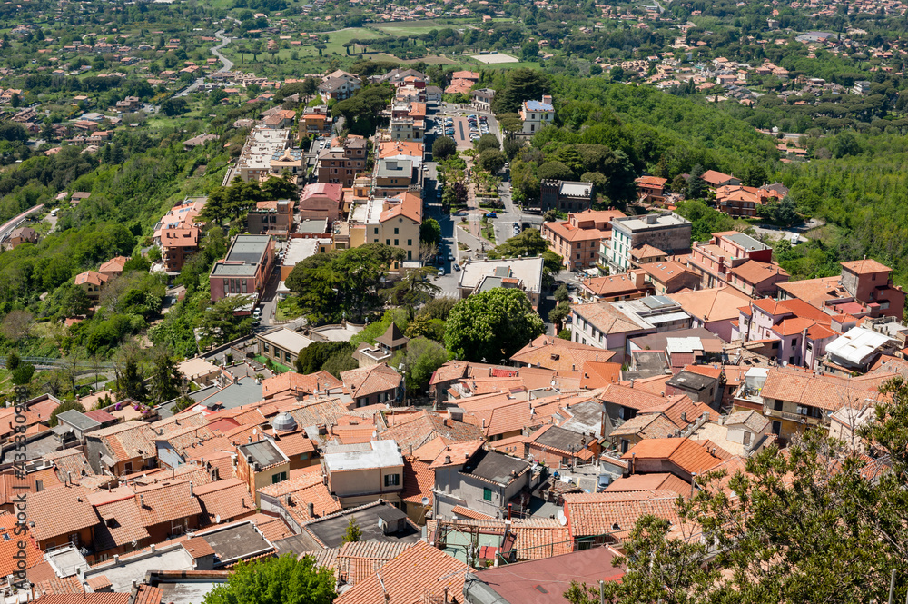 Panoramic view from the top of Rocca di Papa, a small village in the province of Rome. Lazio, Italy. 