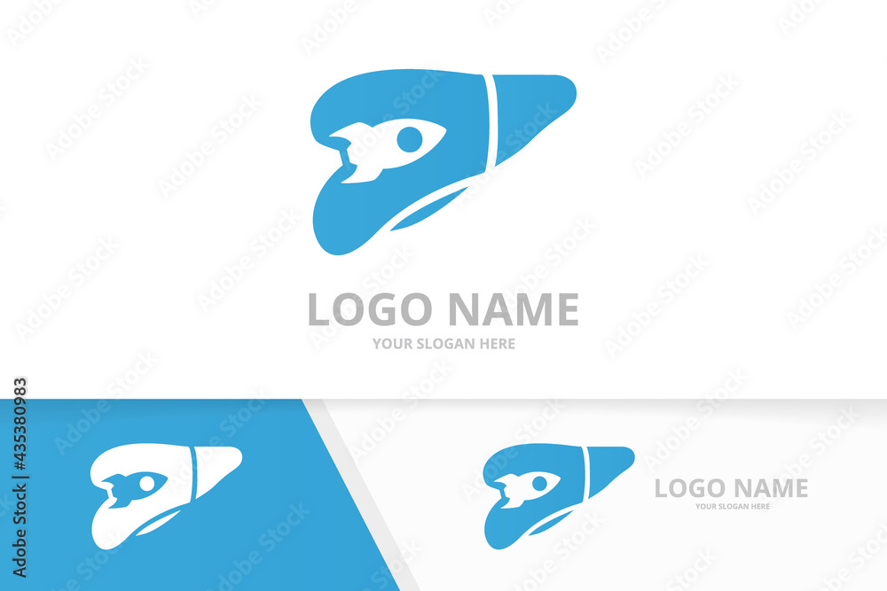 Vector liver and rocket logo combination. Unique internal organ and airplane logotype design template.