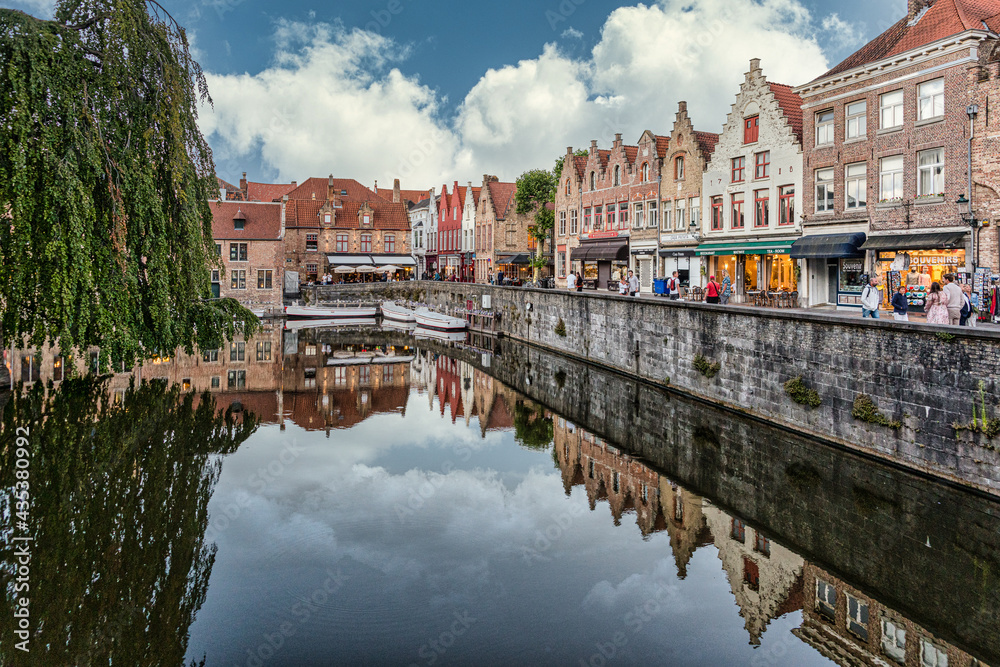 Classic view of the historic city center of Bruges (Brugge), West Flanders province, Belgium. Cityscape of Bruges