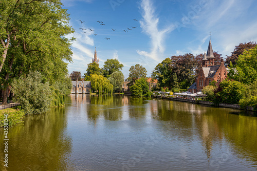 Classic view of the historic city center of Bruges (Brugge), West Flanders province, Belgium. Cityscape of Bruges