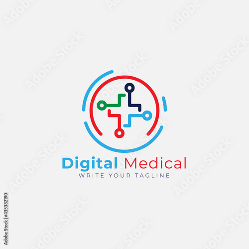 Free Download Digital Medical Logo. Tech medical logo Template Design Vector. Icon. Symbol. Emblem. - GFXLoad