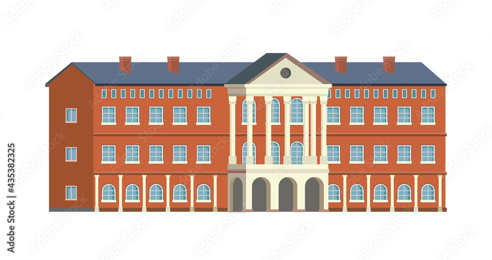 University, collage or school building isolated flat cartoon icon. Vector campus, retro library, government museum or institution. Town architecture structure, bank or academy, high school institute
