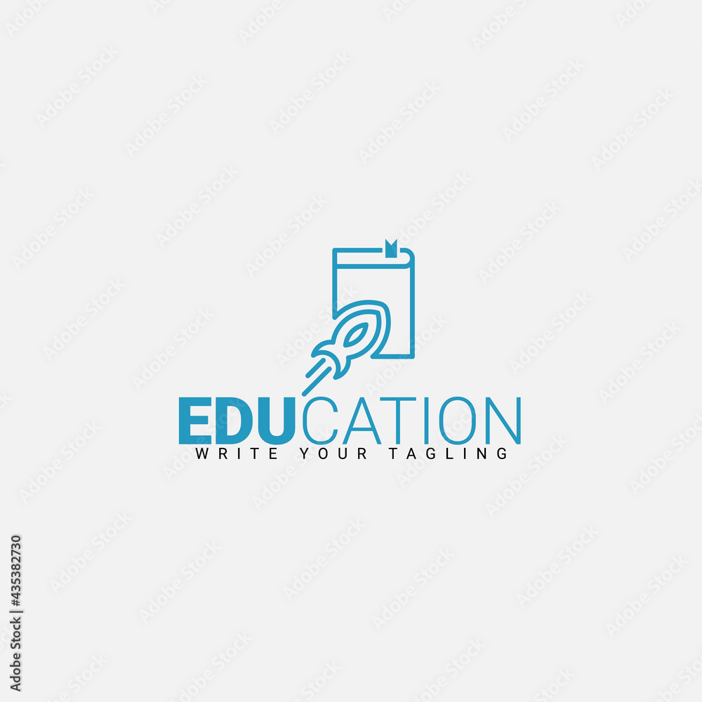 Education logo with rocket and book Education logo with rocket and book