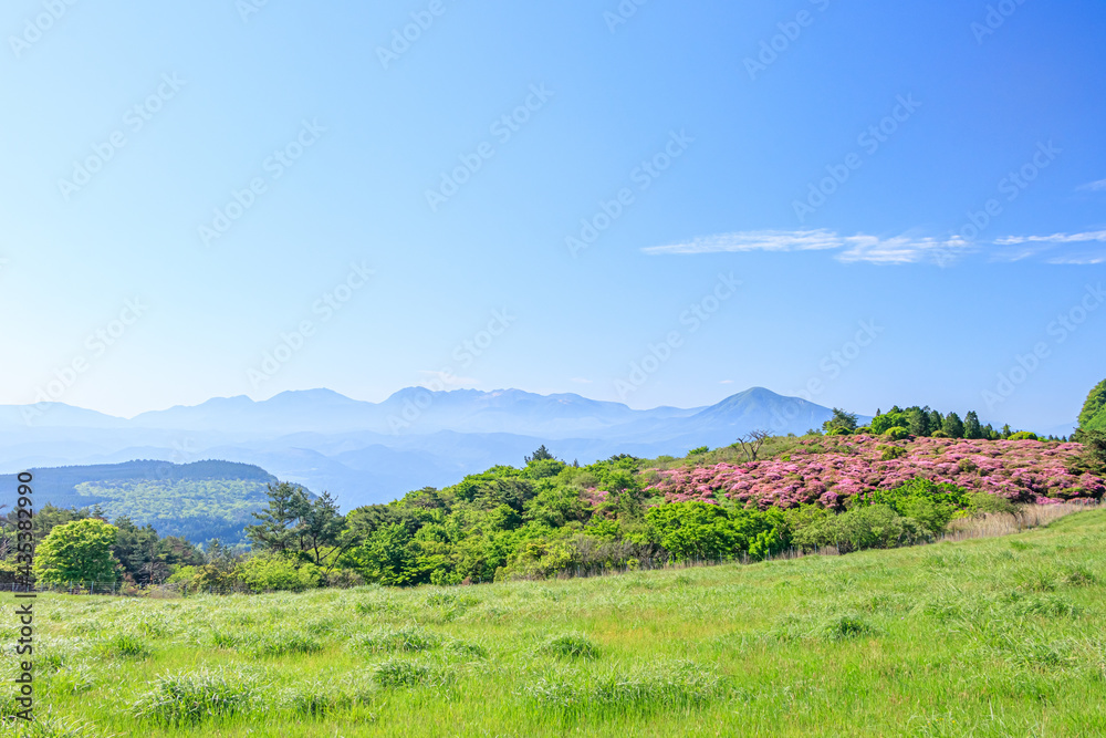 万年山から見たミヤマキリシマとくじゅう連山 大分県 MiyamaKirishima and Kuju mountain range seen from Mt.Haneyama Ooita-ken 万年山から見たミヤマキリシマとくじゅう連山 大分県 MiyamaKirishima and Kuju mountain range seen from Mt.Haneyama Ooita-ken