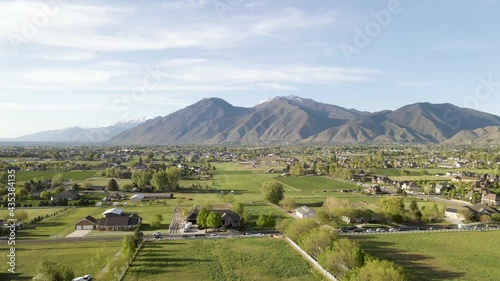 Aerial View Over Mapleton, Utah - Wasatch Mountains In Background photo