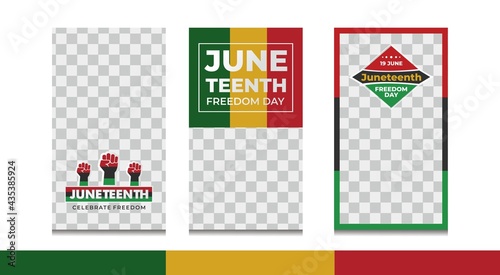 Set of Juneteenth celebrate freedom stories for social media. Pack for creating your unique content. Story mockup.