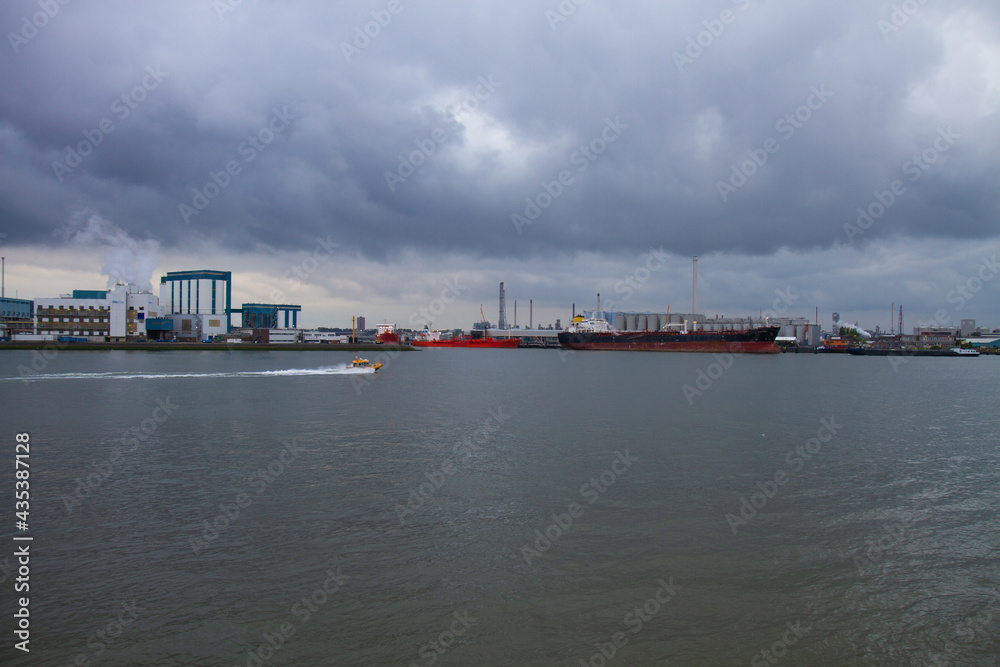 Skyline of the Port of Rotterdam, the largest seaport in Europe