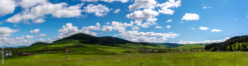 Panoramic view of mount Sumuleu in romanian, Csiksomlyo in hungarian on a beautiful sunny day.