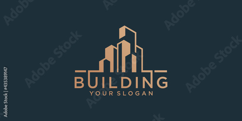 Building logo design template with gold color