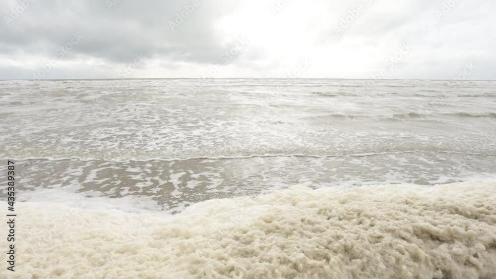 plage de la Manche remplie de mousse blanchâtre