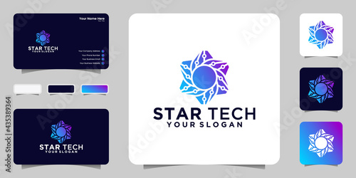 Star tech Logo design template and business card