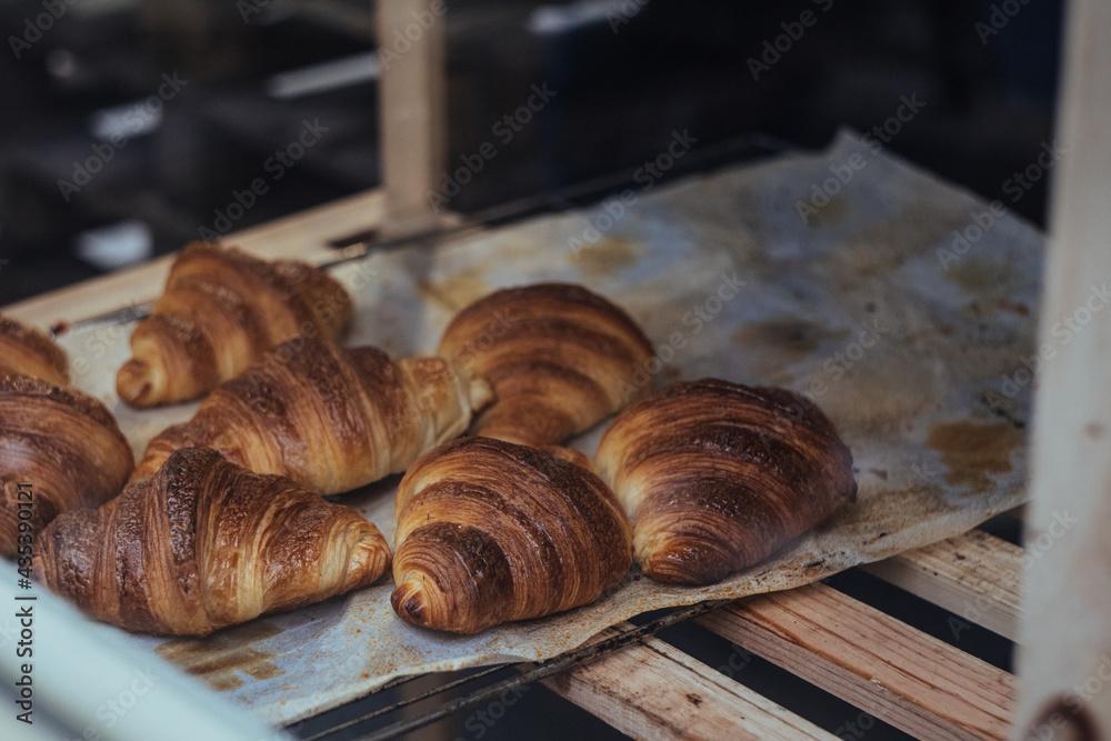 freshly baked croissants straight from the oven 