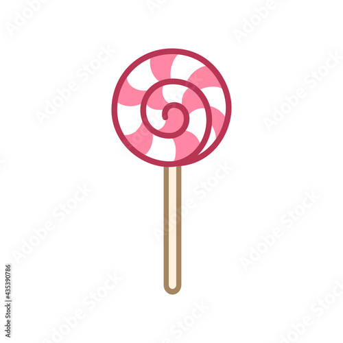 Pink striped lollipop cute cartoon illustration. Simple flat vector clip art element.