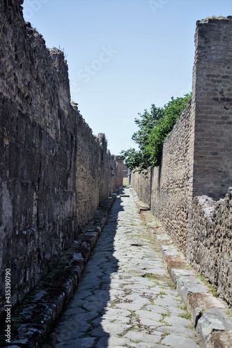 Pompeii  Italy  June 26  2020 one of the main streets of the Roman city found after excavations  following the eruption of the volcano Vesuvius in 79 AD.