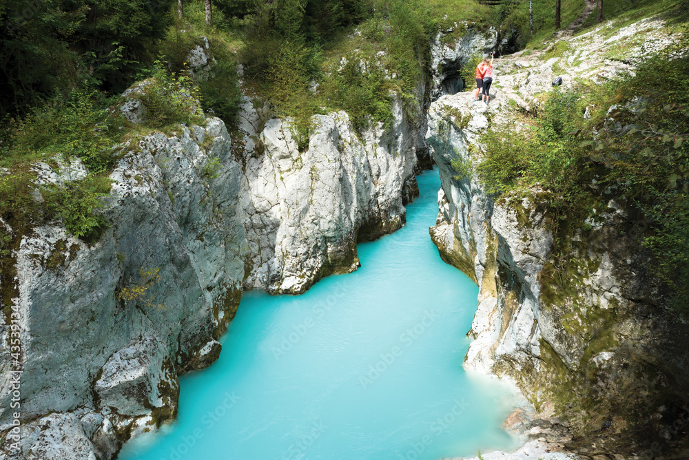 Turquoise river in the mountain gorge