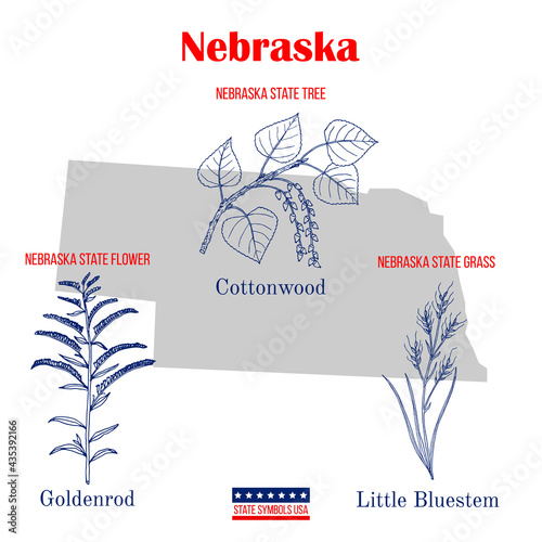 Nebraska. Set of USA official state symbols