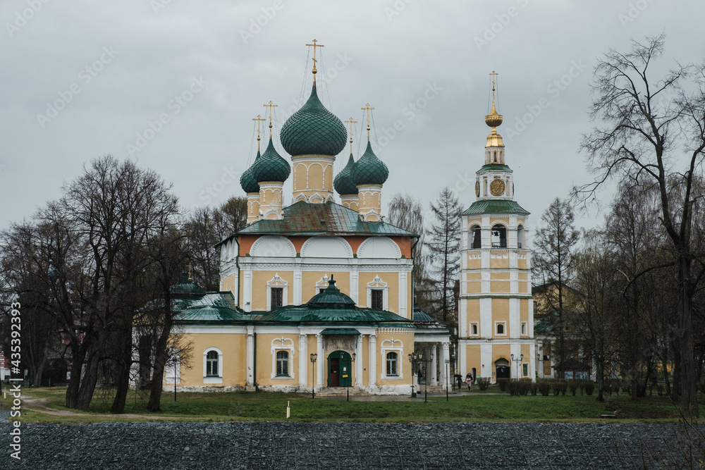 View of the Kremlin in Uglich in rainy weather