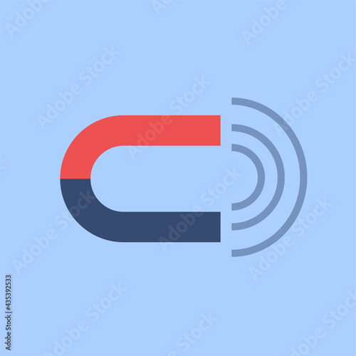 Horseshoe magnet with magnetic field. Flat style vector illustration.
