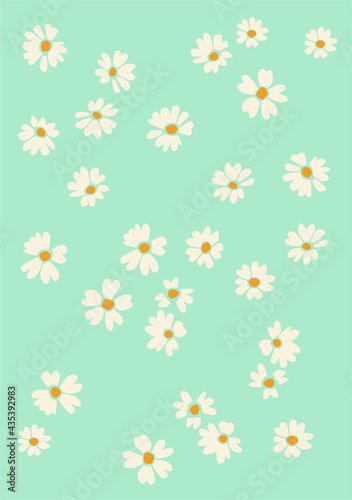 White daisies on a blue isolated background. Summer mood illustration.