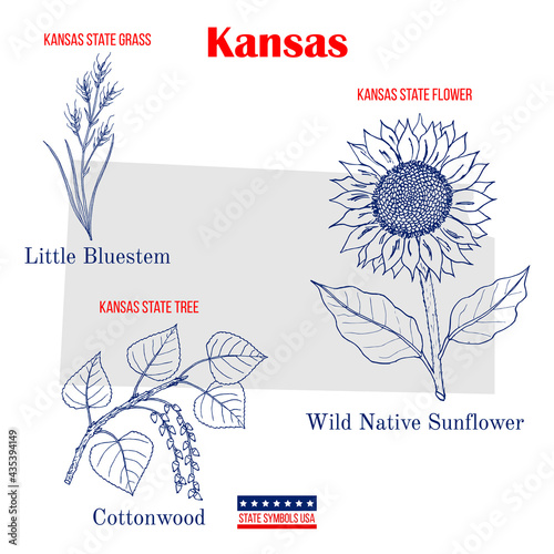 Kansas. Set of USA official state symbols