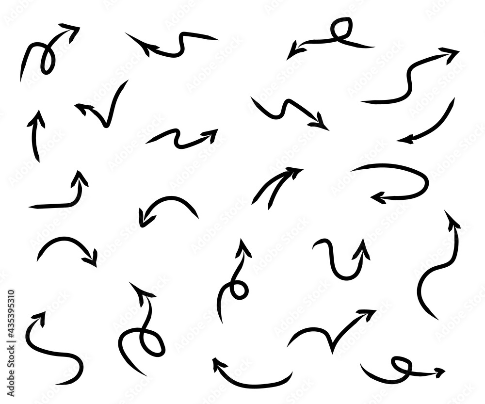 Collection of various arrows on a white background. Sketch. Vector illustration.
