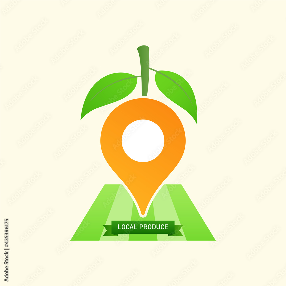 Location icon decorated with leaves and stick as a gimmick of local ...