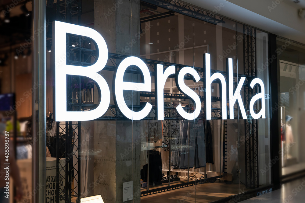 bershka logo brand-a sign above the entrance to the boutique brand store.  An international clothing brand. Krasnoyarsk, Russia, May 15, 2021 Stock  Photo | Adobe Stock
