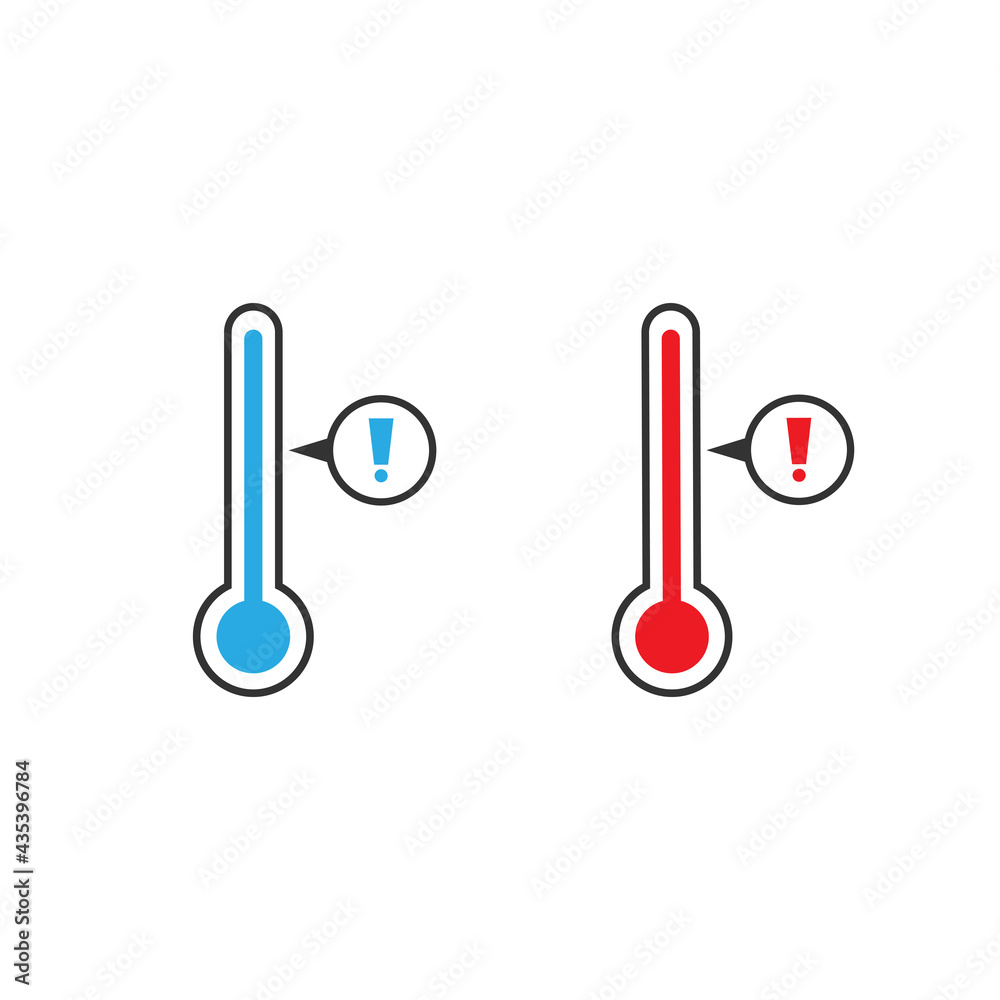Thermometer with exclamation mark icons set isolated on white. temperature gauge. Thermometer with exclamation mark icons set isolated on white. temperature gauge.