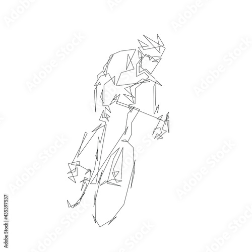 Cyclist, line art, abstract geometric continuous line drawing. Road cycling. Front view