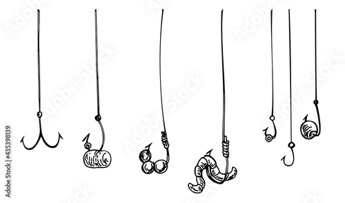 Fishing hook with rope. Hooks, tackle, fish bait. vector illustration background photo