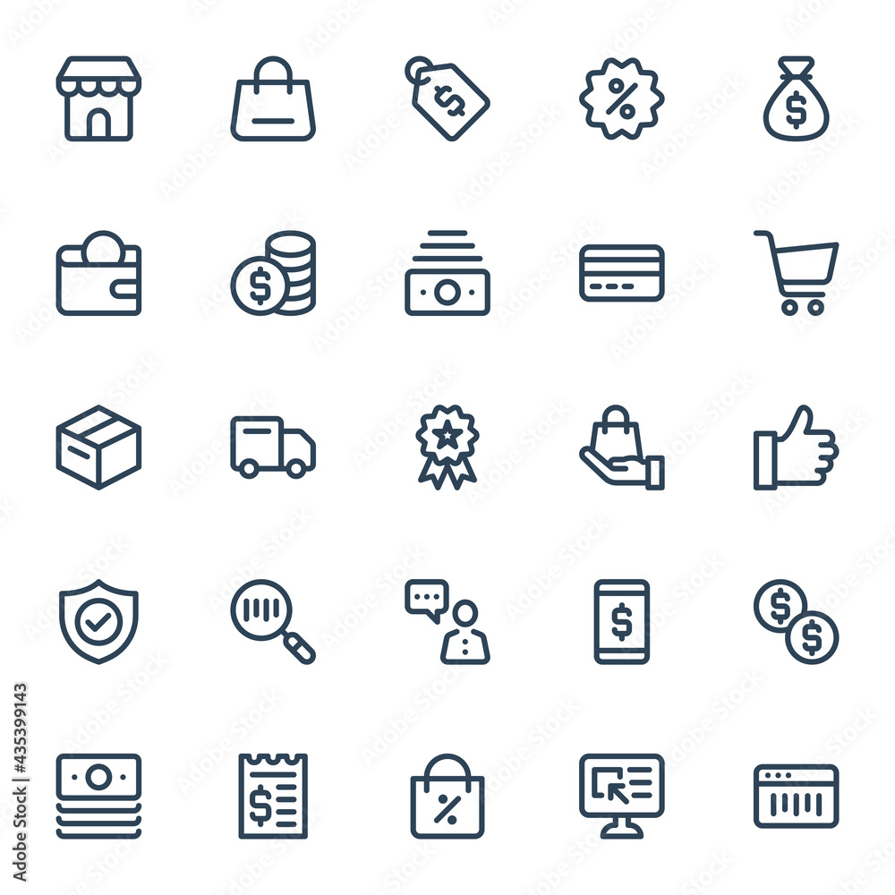 Outline icons for e-Commerce. Outline icons for e-Commerce.