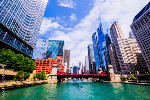 Chicago river and bridge in Chicago  Illinois  USA