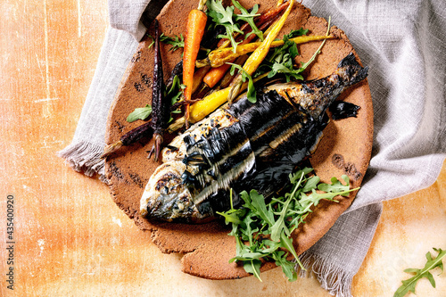 Grilled cooked fresh gutted sea bream or dorado fish
