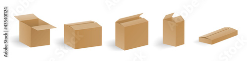 Open and closed cardboard boxes vector set. Vector illustration.