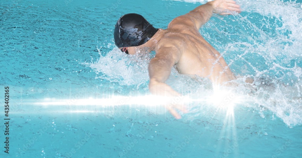 Composition of man swimming in swimming pool