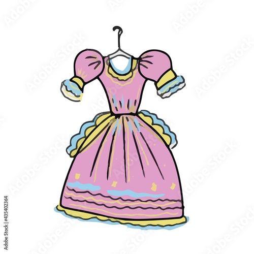 
Fairy tale dress for princess doodle stickers for girls vector illustration hand drawn textile print. Vivid pictures