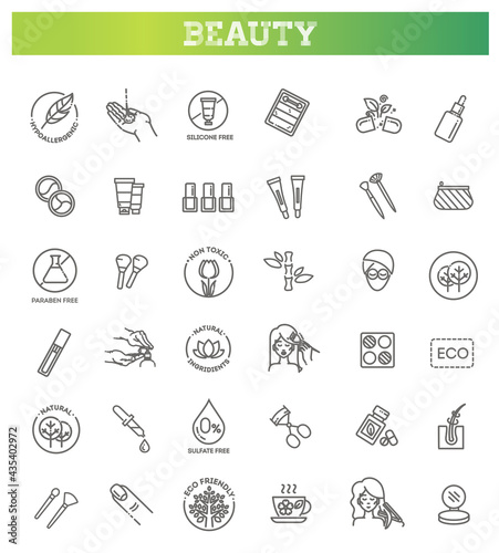 Beauty vector outline icons set. Beauty treatment