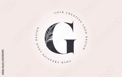 Exotic Letter G Logo with Palm Tree Leaf Pattern Texture Design Logo Icon. Creative Palm Tree Letter Logo.